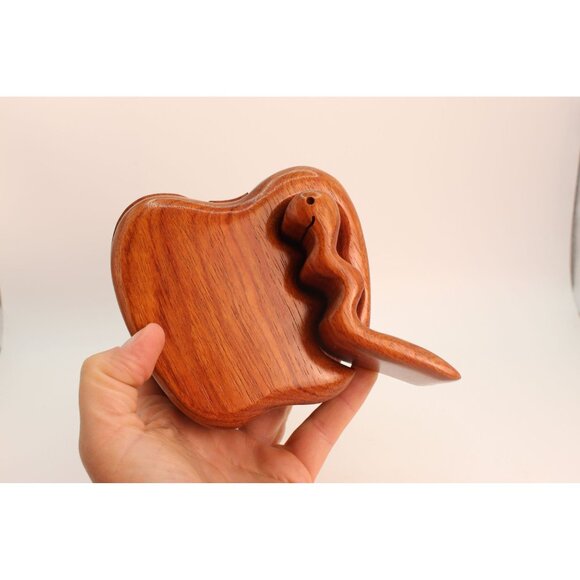 Artisan-Signed Wooden Apple Puzzle BoxHand-Carved • Hidden Compartment - Picture 14 of 14